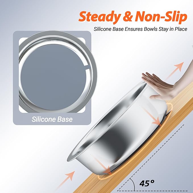 Stainless Steel Dog Bowls with Suction Base 2 Pack,Non-Slip Pet Food and Water Bowls Set with One Slow Feeder Insert for Tile/Hardwood/Smooth Floors