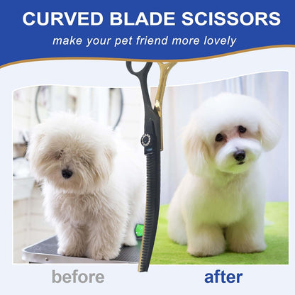 7" Curved Thinner Dog Scissor, Curved Fluffer Scissors, 43 Teeth, 50% Thinning Rate, Professional Pet Shear for Groomer, Ergonomic Dog Grooming Scissor, Dogs Shear for Grooming to remove bulk quickly
