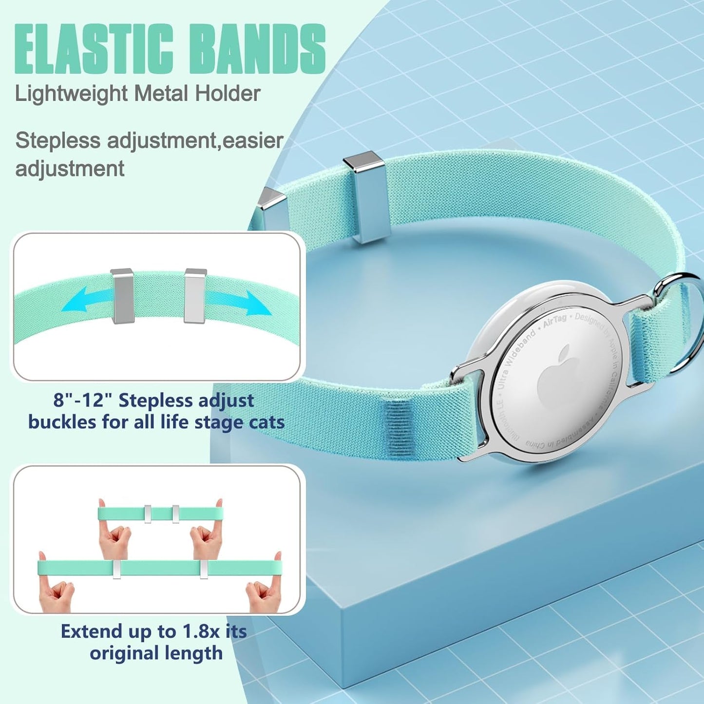 AirTag Cat Collar, Ultra Elastic Cat Tracker Collar, Airtag Holder Compatible with Apple Air Tag, [Lightweight & Scratch Resistant] Adjustable Stepless GPS Pet Collar for Cats Kittens, Green