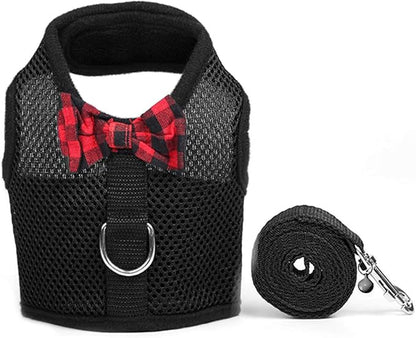 Rypet Animal Harness and Leash - Soft Mesh Pet Harness With Safe Bell, No Pull Comfort Padded Vest for Small Pet Black S