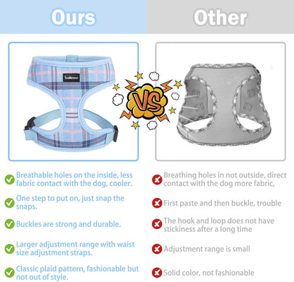 SCENEREAL Puppy Dog Harness with Leash Set for Small Medium Sized Dogs, Soft Mesh Step in Pet Harnesses and Leash, No Chock Plaid Adjustable No Pull Vest for Dogs Cats, Chihuahua,Bulldog (Blue XS)