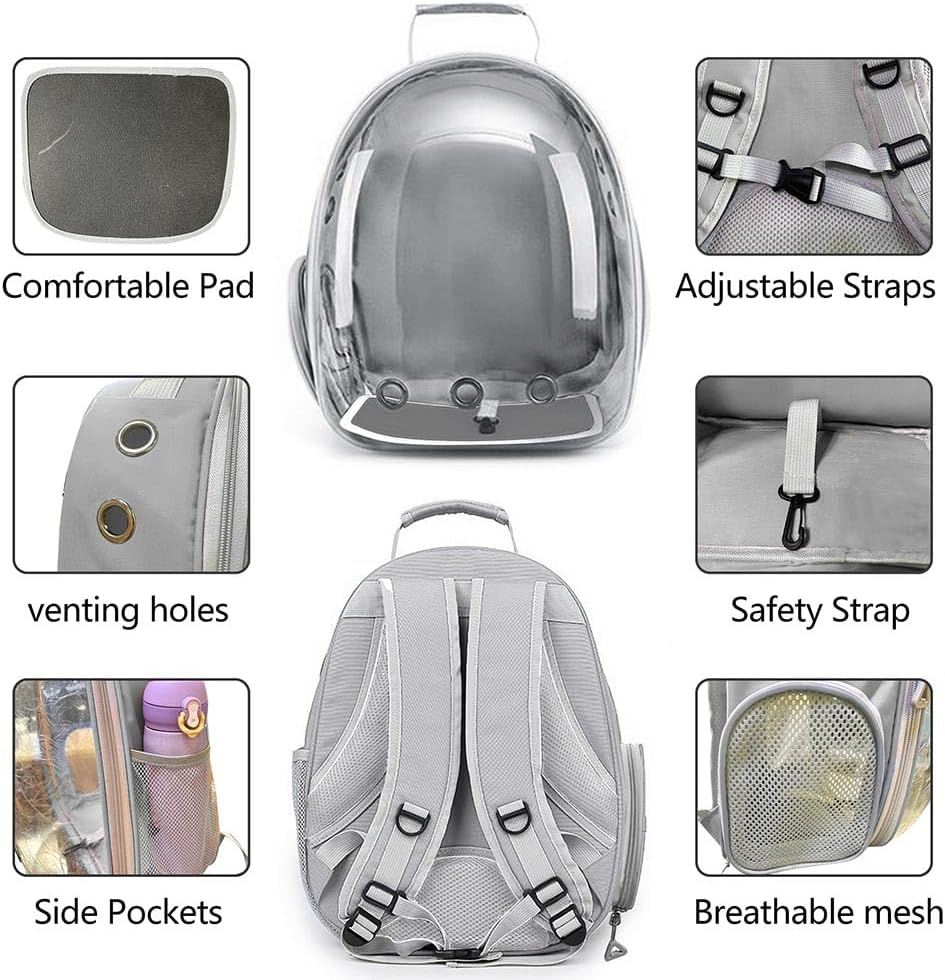 Pet Backpack Carrier with Harness Backpack with Bubble Clear Front for Cats, Small Dogs, Bunnies etc with Harness Included, Pet Carrier for Traveling, Walking, Hiking and Outdoor Activities
