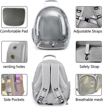Pet Backpack Carrier with Harness Backpack with Bubble Clear Front for Cats, Small Dogs, Bunnies etc with Harness Included, Pet Carrier for Traveling, Walking, Hiking and Outdoor Activities