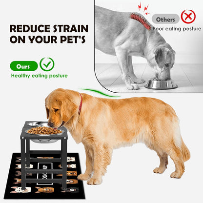 Elevated Dog Bowls,16inch Tall Pet Bowl Holder, Raised Bowl Stand with 2 Stainless Steel Bowls (68oz) and Spill-Proof Mat, Dog Feeder for Large Extra Large Breeds