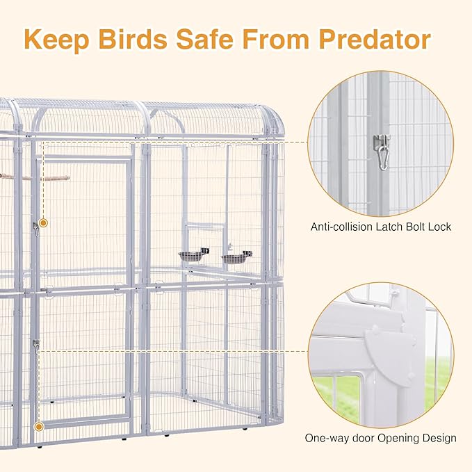 Large Walk-in Cage 87-inch Heavy Duty Bird Cage Outdoor Aviary Parrot Cage Wide Flight Metal Birdcage with Stand for Macaw Budgie Conure Lovebird Parakeet Cockatiel, 7.22x5.25x6.8ft, White