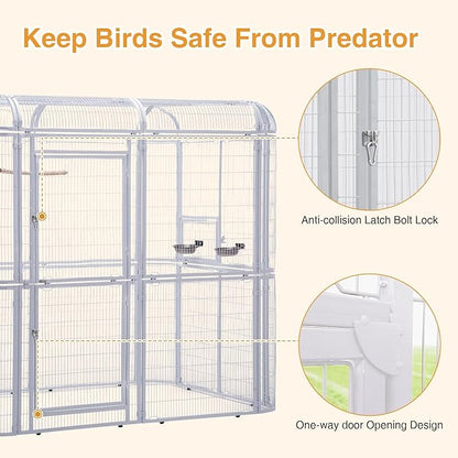 Large Walk-in Cage 87-inch Heavy Duty Bird Cage Outdoor Aviary Parrot Cage Wide Flight Metal Birdcage with Stand for Macaw Budgie Conure Lovebird Parakeet Cockatiel, 7.22x5.25x6.8ft, White