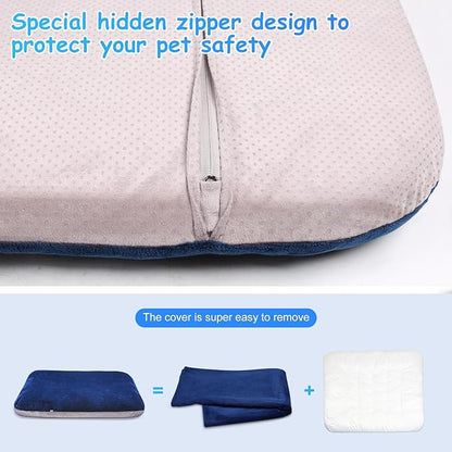 Magic Dog Super Soft Extra Large Dog Bed Jumbo Pet Beds Orthopedic 47 Inch Washable Anti Slip Dog Sleeping Mattress with Removable Cover, Blue XL