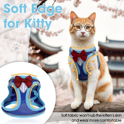 Cat Vest Harness and Leash Set for Walking Escape Proof, Adjustable Kitten Harness Breathable Mesh with Reflective Strips Harness for Kitty Puppy Bunny (Blue, XS)