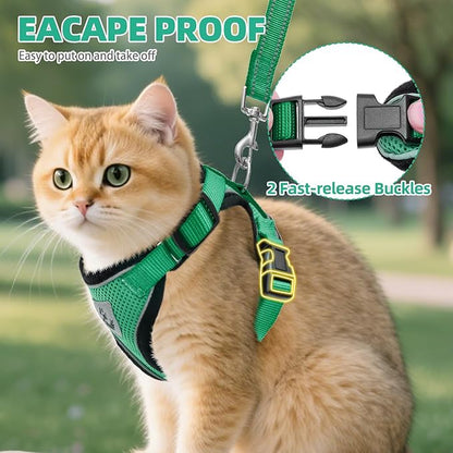 PUPTECK Cat Harness and Leash Set Escape Proof Reflective Cat Walking Harness Adjustable Soft Breathable Mesh Vest for Small Pets, Dark Green, M