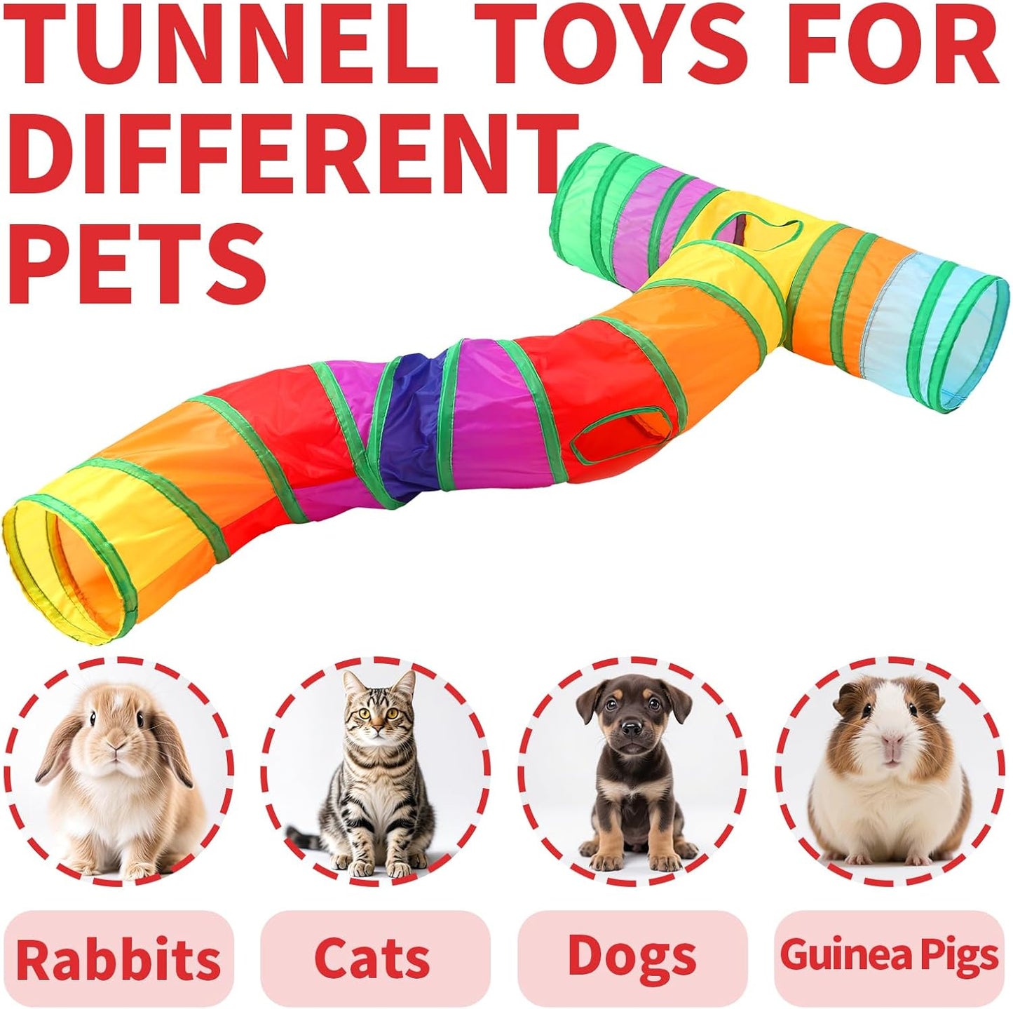 Pet Cat Tunnel, S-T Size Tunnels for Indoor Cats, Collapsible Pet Tunnel for Kitten, Puppy, Rabbit, 25cm-Wide Tunnels, Durable & Breathable, with Peek Hole Toy Ball