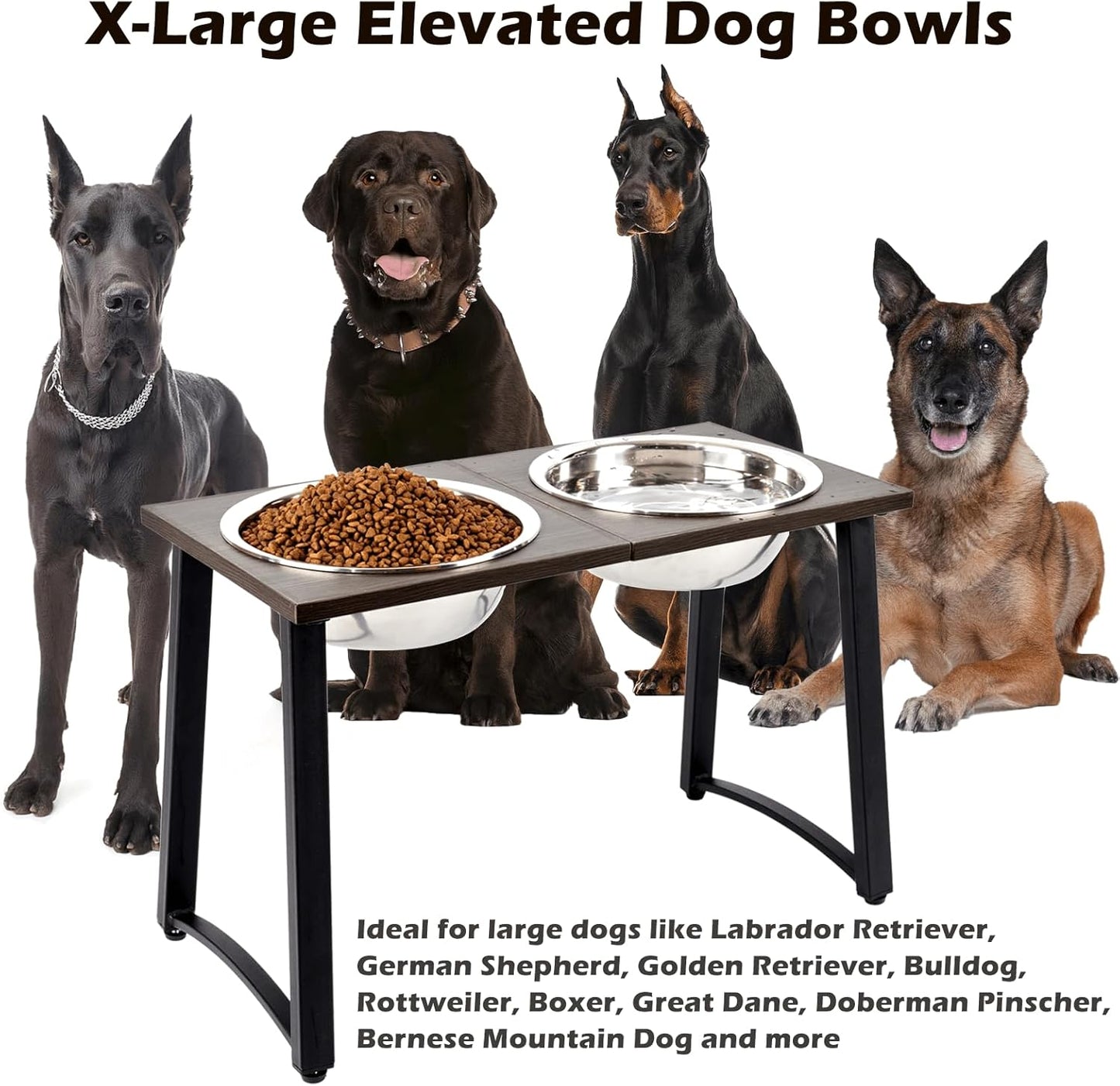 Elevated Dog Bowls for X-Large & Large Dogs, 16” Tall Raised Feeder Stand with 2×3000ML Stainless Steel Bowls and Slow Feeder, Heavy-Duty Dog Food & Water Bowl Set