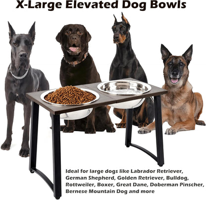 Elevated Dog Bowls for X-Large & Large Dogs, 16” Tall Raised Feeder Stand with 2×3000ML Stainless Steel Bowls and Slow Feeder, Heavy-Duty Dog Food & Water Bowl Set