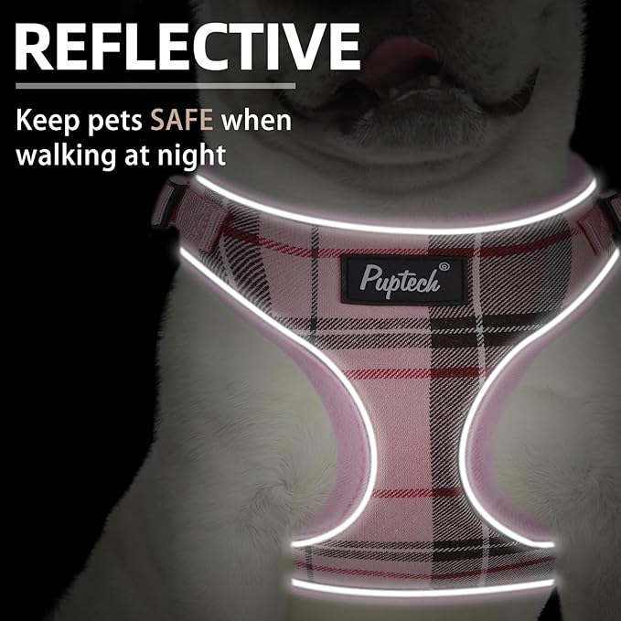 PUPTECK Soft Mesh Dog Harness and Leash Set Pet Puppy Cat Adjustable Reflective Padded Vest No Pull Harnesses, Pink, S