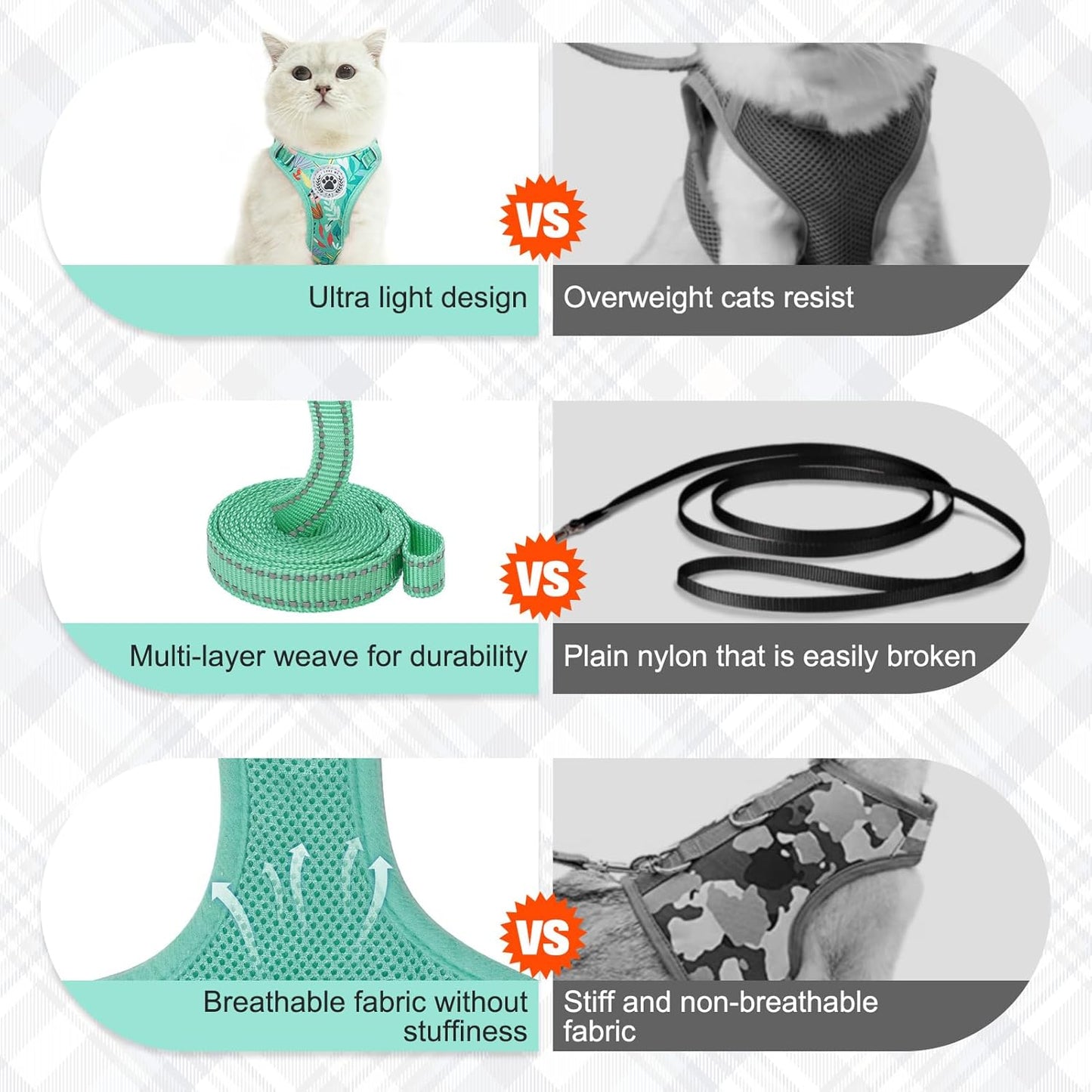 BEAUTYZOO Cat Harness and Leash Set for Walking Escape Proof, Neck Release Adjustable Harnesses for Kitten Puppy Small Medium Large Cats, Soft Cute Easy Control Small Cat Harness for Cats Boy Girls