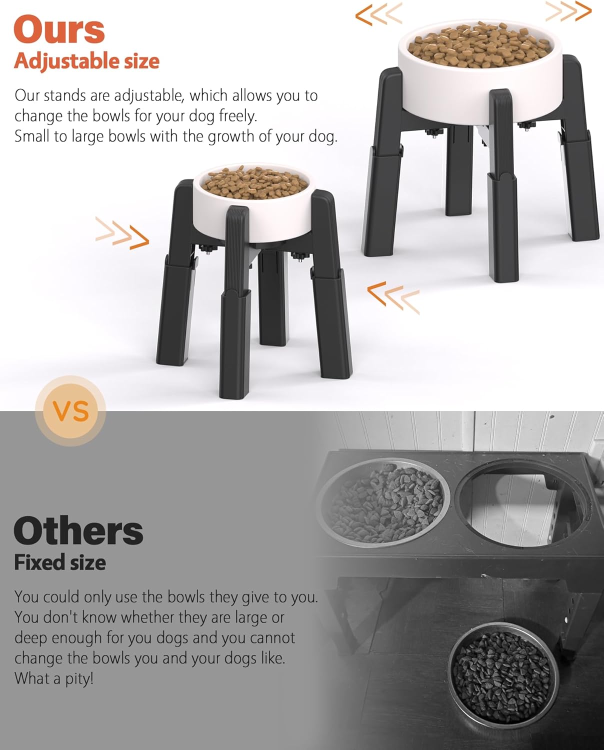 CZPET Dog Bowl Stand with Adjustable Height and Width [2 Pack, Stand Only], Elevated Pet Water & Food Feeder for Medium and Large Pets, Stable and Anti-Slip Raised Bowl