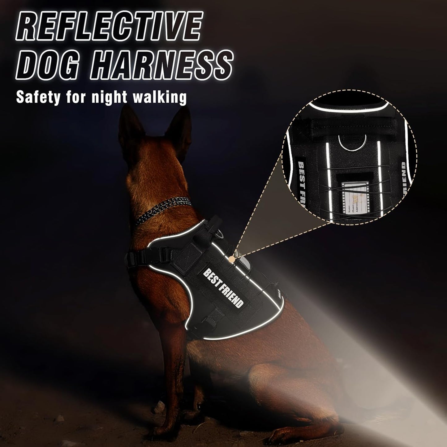 Tactical Dog Harness Small Sized Dog,No Pull Military Dog Vest with Handle,Reflective Heavy Duty Pet Harness for Walking Hiking Training Black S