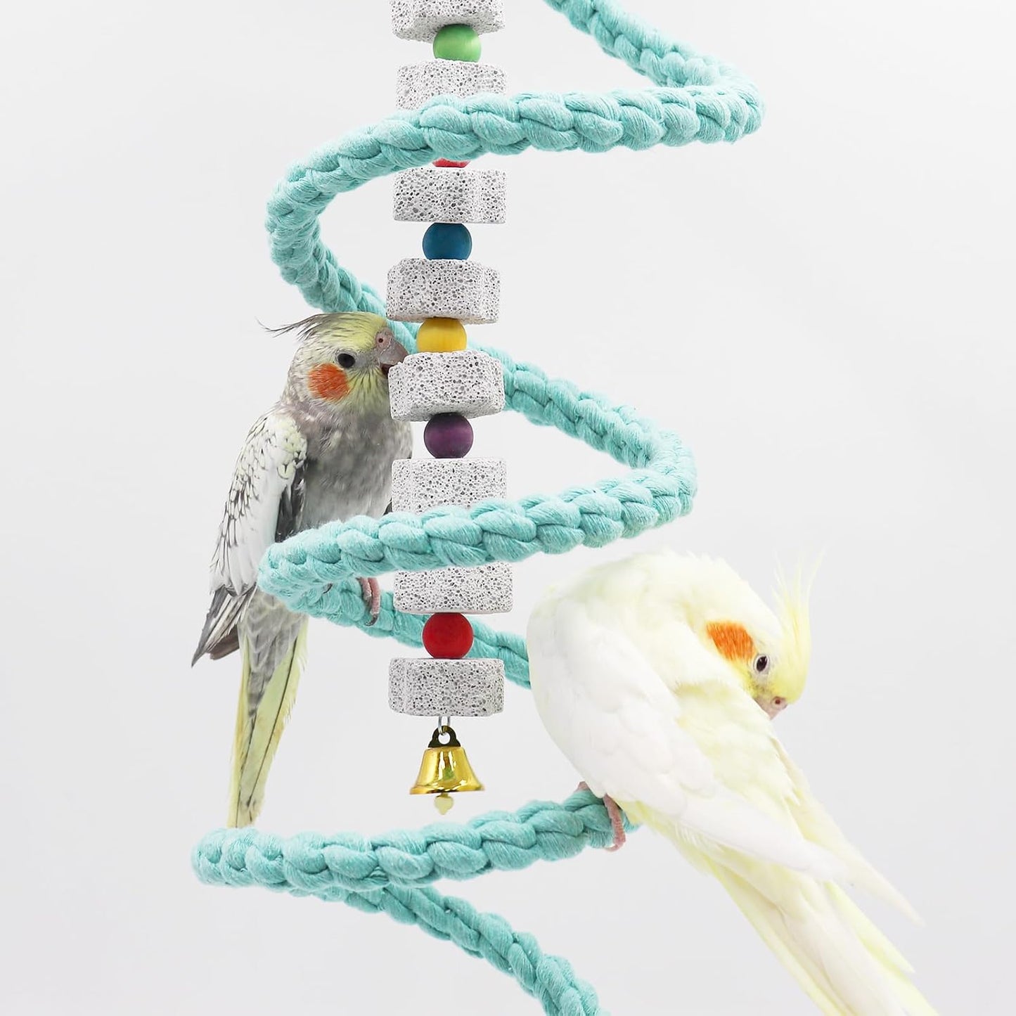 Bird Cage Accessories, Hanging Spiral Bird Rope Perch with Metal Hook, Bird Perch for Budgie, Lovebird, Parakeet, Cockatiel, Conure, Quaker, Caique, Small to Medium Birds