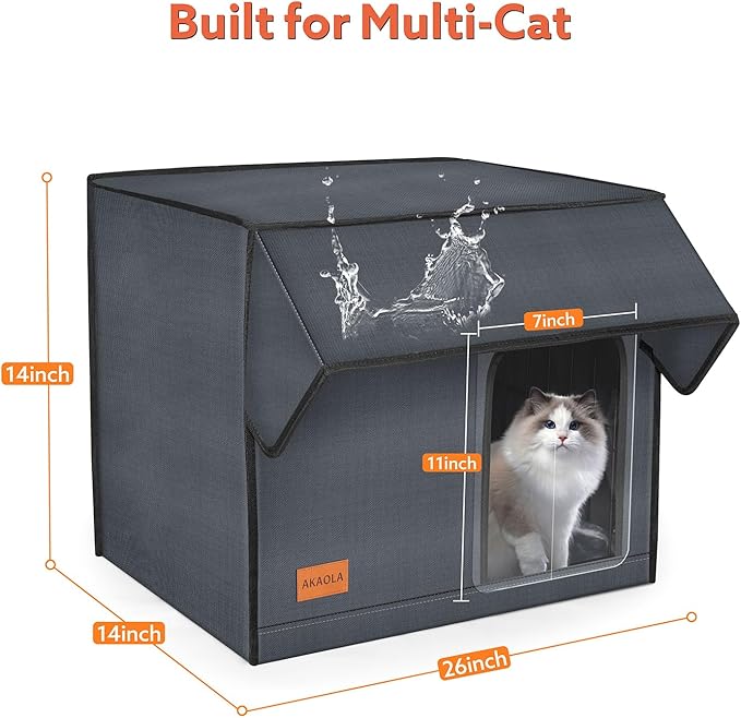 Large Heated Cat House for Outdoor Cats in Winter, Weatherproof & Elevated Outdoor Feral Cat Houses with Pet Heating Pad Bed, Outside Cat House for Stray Barn Cat