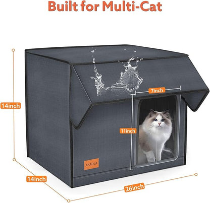 Large Heated Cat House for Outdoor Cats in Winter, Weatherproof & Elevated Outdoor Feral Cat Houses with Pet Heating Pad Bed, Outside Cat House for Stray Barn Cat