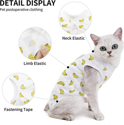 Cat Professional Surgical Recovery Suit,E-Collar Alternative for Cats Dogs,After Surgery Wear, Pajama Suit,Home Indoor Pets Clothing Banana M