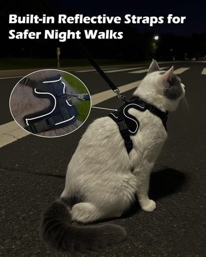 Luxelle 2 Pack Escape-Proof Cat Harness and Leash Set for Walking – Adjustable No Pull Soft Vest with Easy-Wear Buckle, Reflective Straps, Breathable Mesh – Outdoor Travel Harness for Cats & Kittens