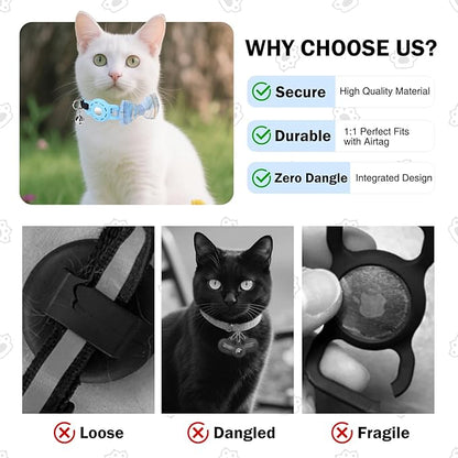 Airtag Cat Collar with Bells and Bowtie -Safety Elastic Band Kitten Collar for Apple Air Tag Holder- Cute GPS Cat Tracker Collars for Girl Boy Cats and Puppies, Adjustable 8"-12" Blue