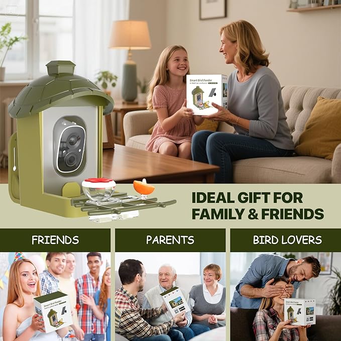 Smart Bird Feeder with Camera, Bird Feeder Camera 2K HD Record Video Live View with Solar Panel, AI Identify Species Auto Capture, Instant Arrival Alerts, Gift for Birds Lover