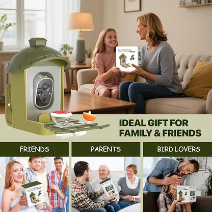 Smart Bird Feeder with Camera, Bird Feeder Camera 2K HD Record Video Live View with Solar Panel, AI Identify Species Auto Capture, Instant Arrival Alerts, Gift for Birds Lover