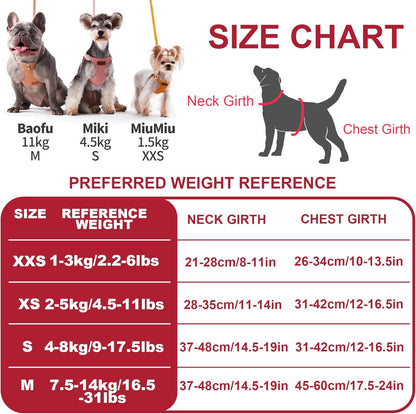 Puppytie No Pull XXS Puppy Harness with Multifunction Dog Leash,Soft Adjustable No Choke Escape Proof Pet Harness Vest,red-Camellia,XXS