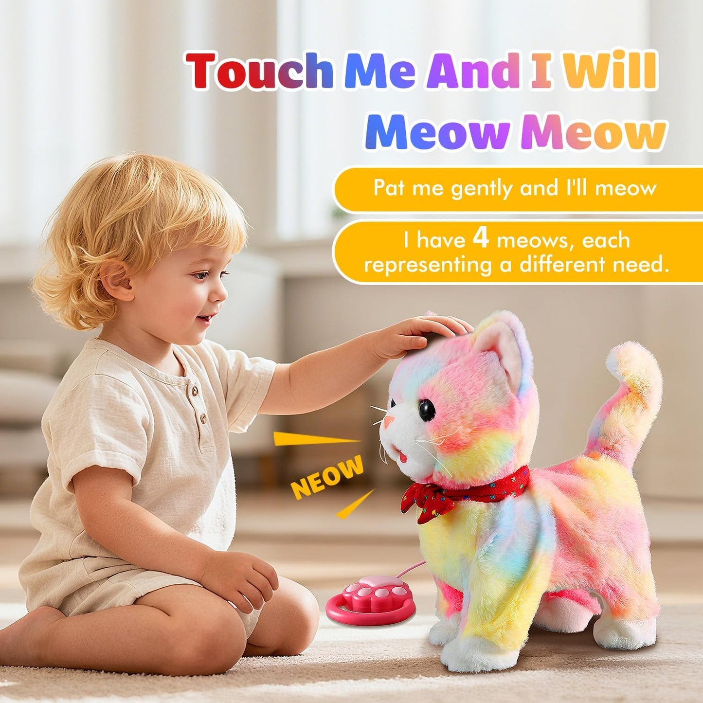 Colorful Leash Walking Cat Set Interactive Talking Cat Singing Dancing Kitten Mimicking Repeat What You Say Kitty Touch and Voice Control Nodding Wagging Tail Plush Electric Kitty for Kid Gril