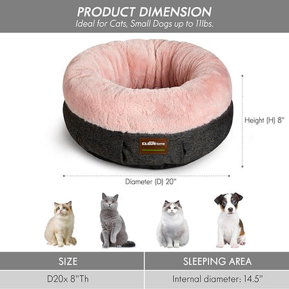 ClevaHome Cozy Cat Bed - Ultra-Soft Plush Pet Bed with Raised Sides and Anti-Slip Base, Comfortable Round Bed for Small Pets up to 11 lbs