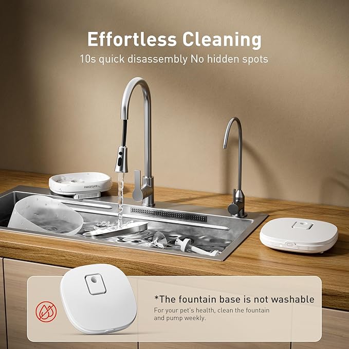 PAWGETHER® Cat Water Fountain, Ultra Quiet Pumpless Pet Water Fountain with Stainless Steel Tray, 67oz/2L Water Fountains for Cats Indoor with 360° Motion Sensor for Cats & Dogs (with Filter)