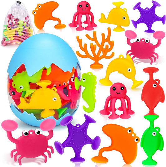 Toddler Suction Cup Bath Toys, Ocean Animal Bath Toys for Kids Ages 3-5 4-8 No Hole Mold Free Bathtub Toys for Toddlers 3-5 Kids Christmas Window Building Toys for 3 4 5 Year Old Boys Girls Gifts