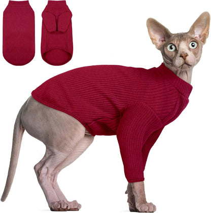 DENTRUN Sphynx Hairless Cats Shirt Pullover Kitten T-Shirts, Breathable Cat Wear Turtleneck Sweater Adorable Cat's Clothes Vest Pajamas Jumpsuit