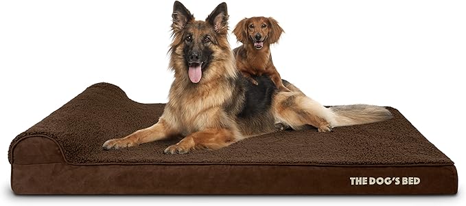 The Dog’s Bed Orthopedic Headrest Dog Bed XXL Brown Plush, Memory Foam, Pain Relief for Arthritis, Hip & Elbow Dysplasia, Post Surgery, Lameness, Waterproof Washable Cover