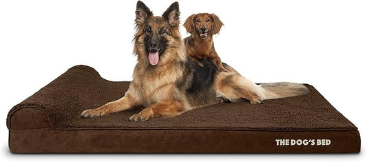 The Dog’s Bed Orthopedic Headrest Dog Bed XXL Brown Plush, Memory Foam, Pain Relief for Arthritis, Hip & Elbow Dysplasia, Post Surgery, Lameness, Waterproof Washable Cover