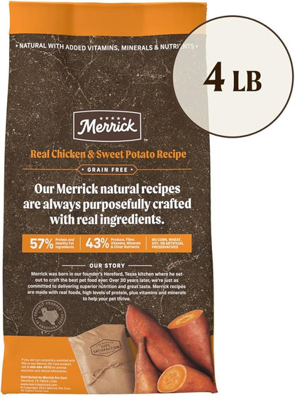 Merrick Premium Grain Free Dry Adult Dog Food, Wholesome And Natural Kibble With Real Chicken And Sweet Potato - 4.0 lb. Bag