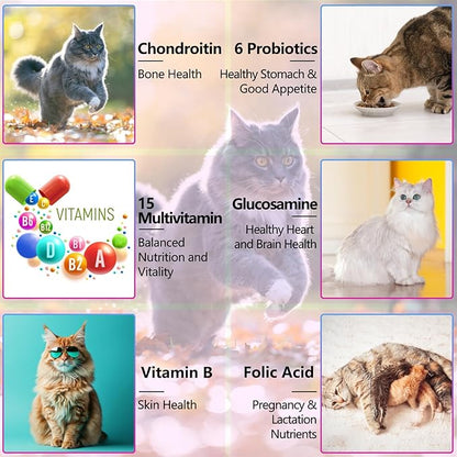 Cat Multivitamin, 15 in 1 Cat Vitamins Liquid Drops, Supports Immune Health, Promotes Joint, Skin and Coat Health, Cats Vitamin and Supplements with Glucosamine & Cranberry 2 fl oz
