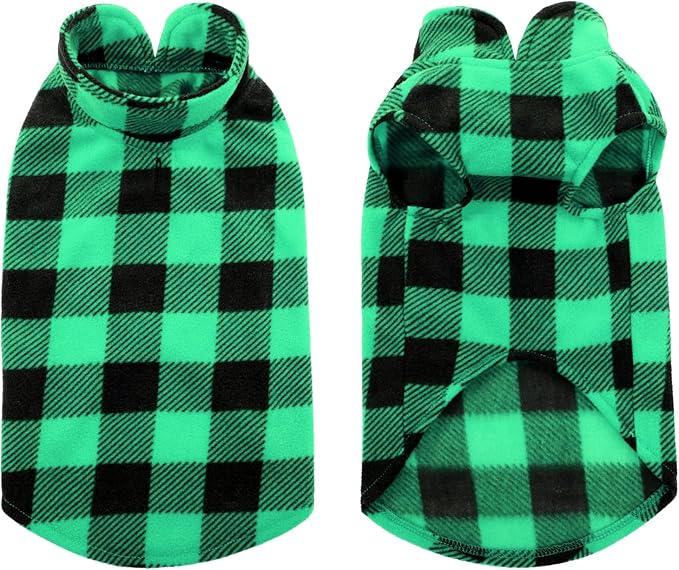 KAMA BRIDAL Spring Autumn Winter Coat Pullover Fleece Vest for Cats Small and Medium Dogs Thin Sweater Green & Black Plaid (Green, L)