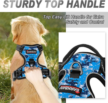 BARKBAY No Pull Dog Harness Front Clip Heavy Duty Reflective Easy Control Handle for Large Dog Walking(Blue camo,XS)
