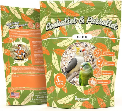 Mycelium Organic Cockatiel & Parrotlet Bird Seed (5 LBS) | Filler-Free Bird Food with Hulled Seeds for Cockatiels & Parrotlets | Supports Daily Energy, Immunity & Digestion | Non-GMO, Made in USA