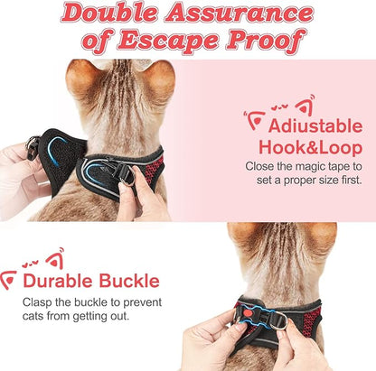 Cat Harness and Leash for Walking Escape Proof, Adjustable Kitten Vest Harness Reflective Soft Mesh Puppy Harness for Outdoor, Comfort Fit, Easy to Control (Red, XS)