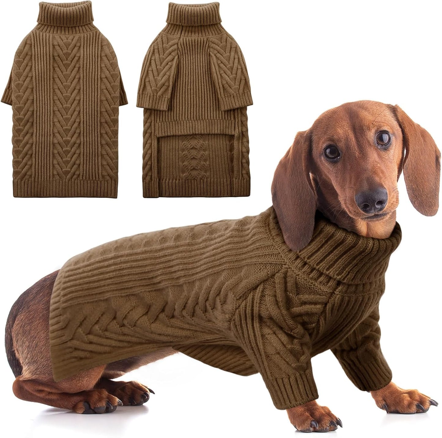 ASENKU Dog Sweater, Dog Sweaters for Medium Dogs, Warm Pullover Doggie KnitTurtleneck Warm Clothes for French Bulldog, Boston Terrier（Coffee, L）