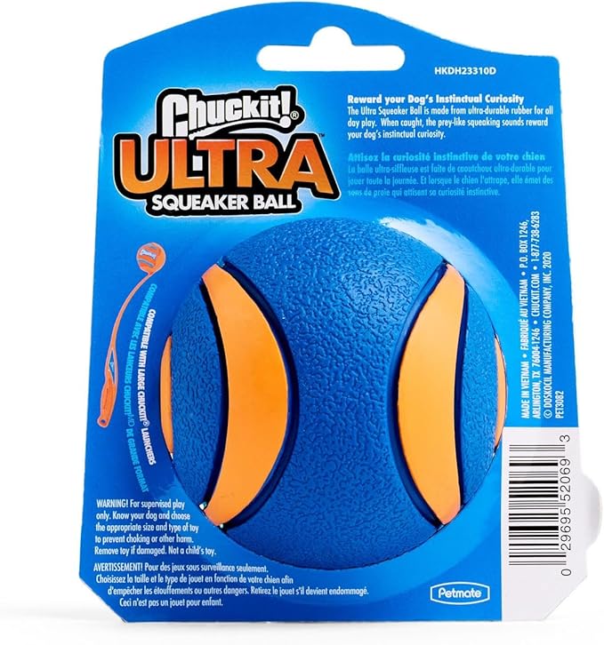 Chuckit! Ultra Squeaker Ball Dog Toy, Large (3 Inch) 1 Pack, for Large Breeds