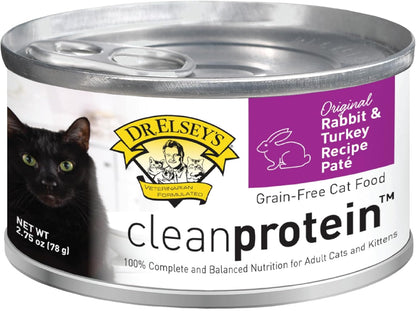 Dr. Elsey's cleanprotein Original Rabbit & Turkey Recipe Wet Cat Food, 2.75oz Cans, (Pack of 24)