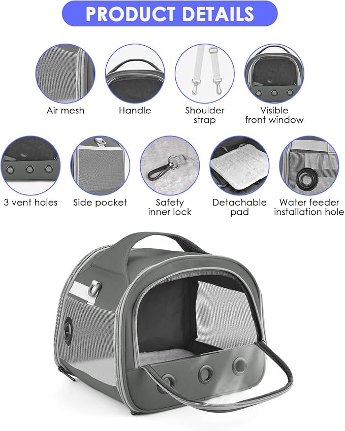 Bissap Guinea Pig Carrier Bag, Portable Small Animal Carrier Pouch for Hamster Chinchilla Rabbit Gerbil Hedgehog Sugar Glider Outgoing Travel Carrying Case - Grey