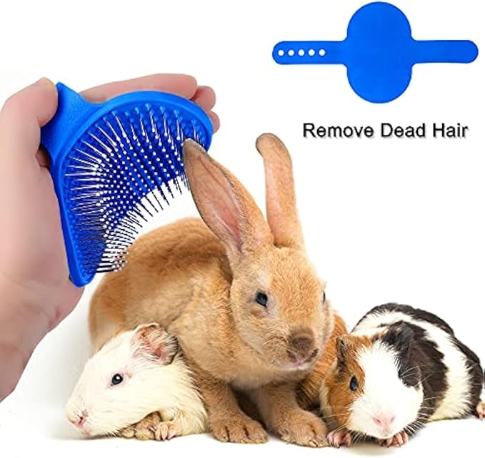 Patelai 4 Pieces Bunny Grooming Kit: Rabbit Nail Clipper, Rabbit Brush, Hair Remover, Shampoo Brush with Adjustable Ring Handle for Rabbits, Hamsters(Blue)