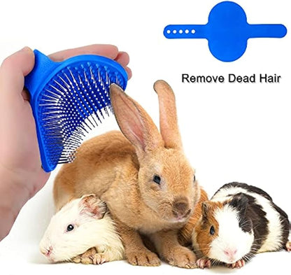 Patelai 4 Pieces Bunny Grooming Kit: Rabbit Nail Clipper, Rabbit Brush, Hair Remover, Shampoo Brush with Adjustable Ring Handle for Rabbits, Hamsters(Blue)