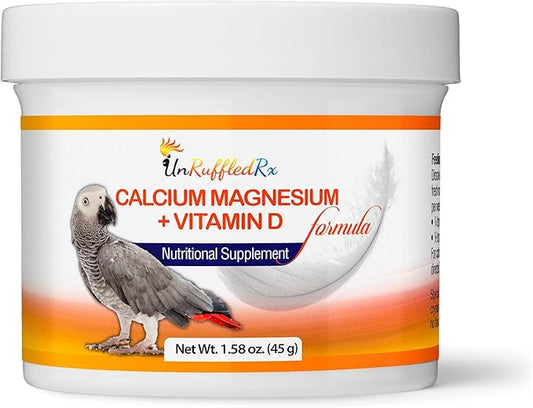 UnRuffledRx™ Bird Calcium Plus with Magnesium and D3, Dissolves Clear and Tasteless in Water, Supports Bone, Muscle, Feather and Egg Health, 45 Servings, Made in FDA-Registered USA Facility
