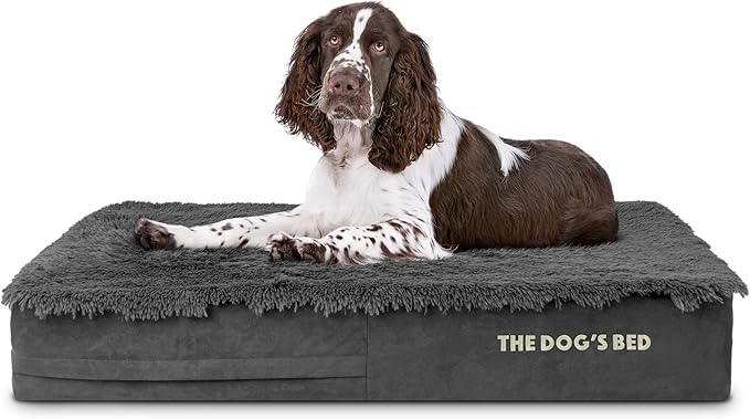 The Dog’s Bed Orthopedic Memory Foam Dog Bed, Large Grey Fur, Pain Relief for Arthritis, Hip & Elbow Dysplasia, Post Surgery, Lameness, Supportive, Calming, Waterproof Cover